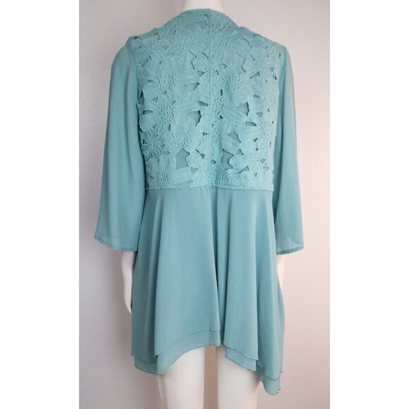 WOMEN'S BLUE LACE APPLIQUE JACKET BLOUSE - SIZE S - BOHO BOHEMIAN - Picture 6 of 6